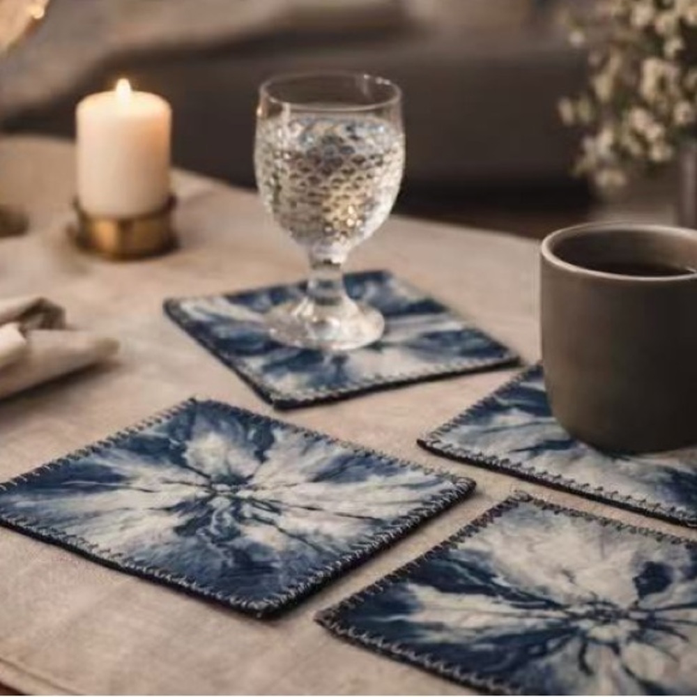 Hand dyed 7x7 single coaster – Indigo Batik Coaster Collection (BA-11)